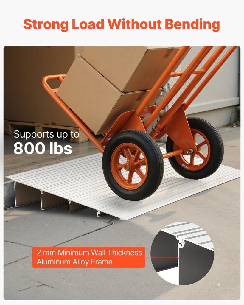 Türschwellenrampe, 115 mm Höhe, Schwellenrampe aus Aluminiumlegierung, Belastbarkeit 363 kg, Rampen für Hausstufen für Rollstuhl, Roller,