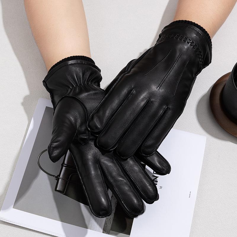 Mănuși de piele pentru bărbați pentru a menține cald în timpul ciclismului iarna Îngroșate pentru condus și ciclism și mănuși de exterior cu ecran tactil