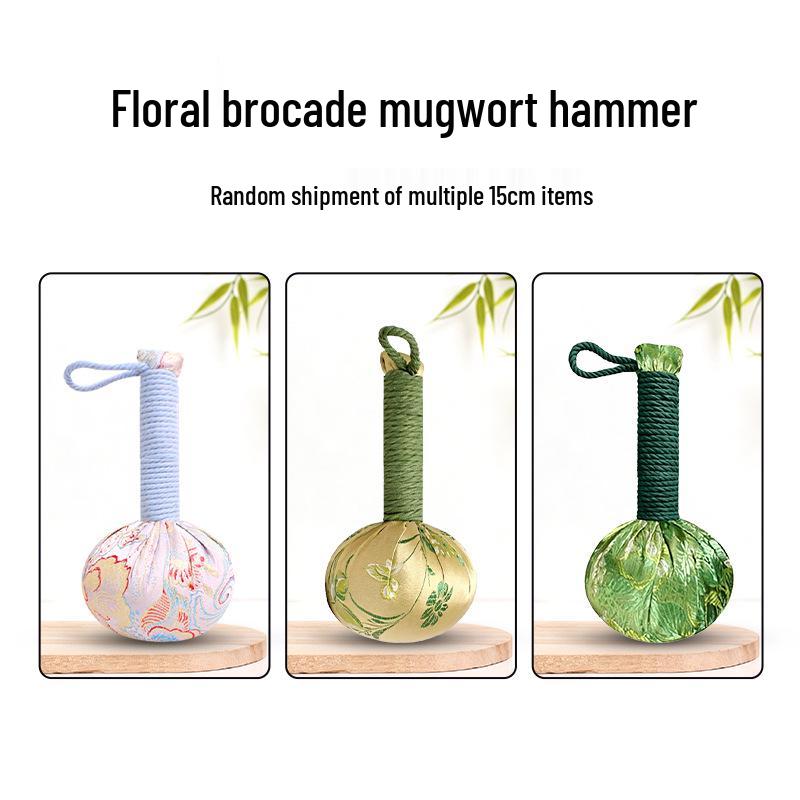 Year of the Horse Mugwort Meridian Massage Hammer - Solid Color Brocade Multifunctional Health Gift