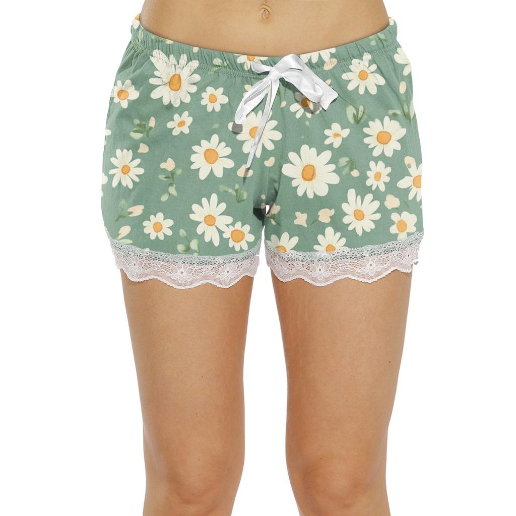 Women's Allover Printed Home Pants Sleeping Lace Pajama Pants Short Pants Pajama Pants