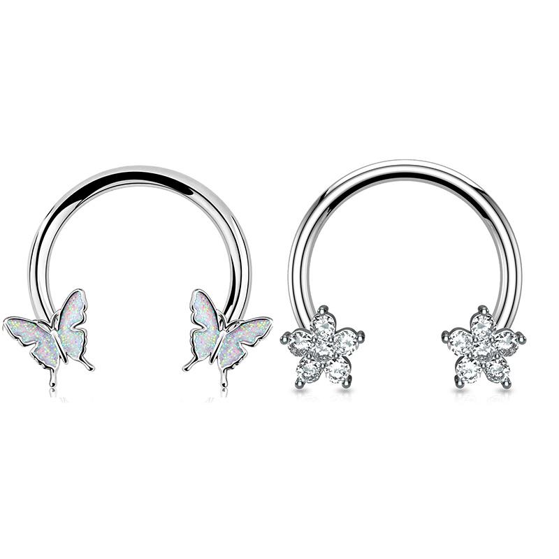 2 Stück 16G Edelstahl Schmetterlingsscharnier Septumring BCR Hufeisen Knorpel Daith Helix Rook Muschel Piercing Schmuck