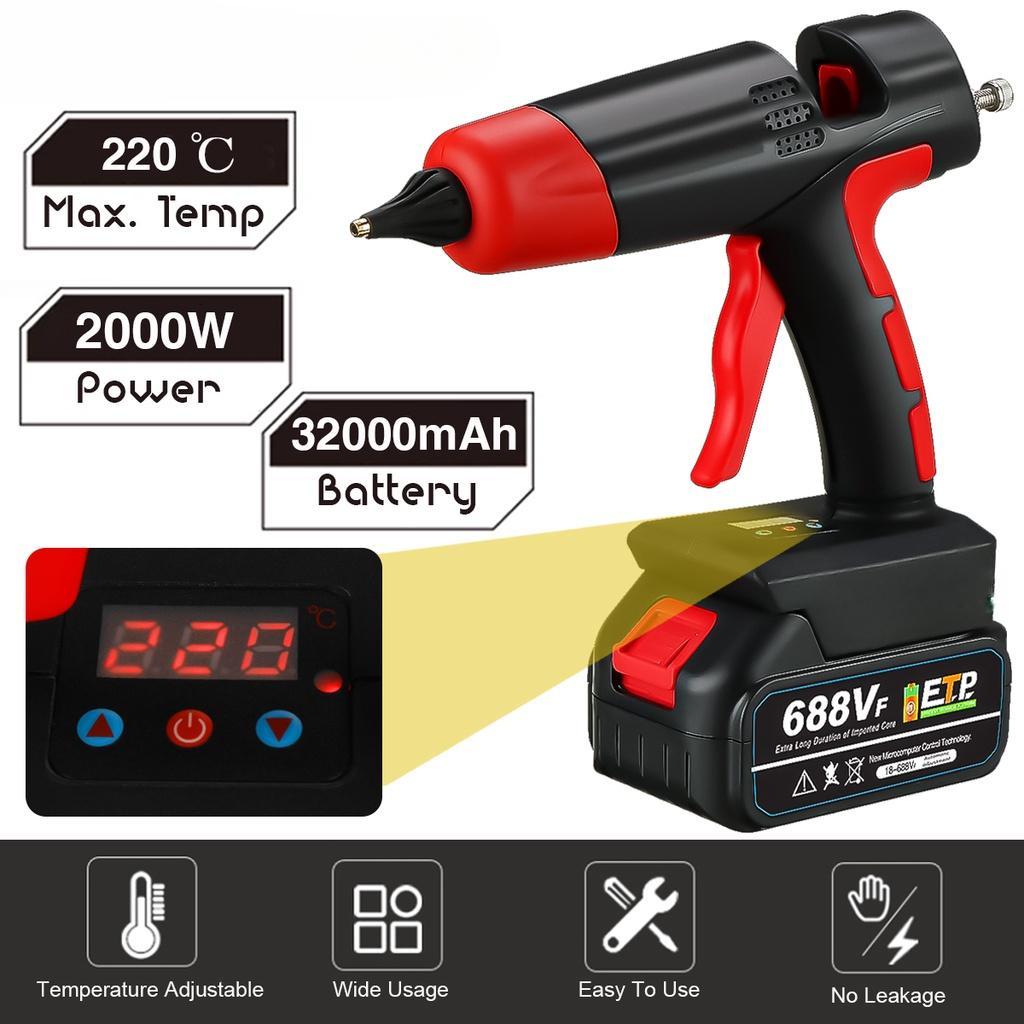 2000W 688VF Cordless Hot Melt Glue Gun Rechargeable Li-ion Battery High Power Home DIY Repair Tool For Battery 18V