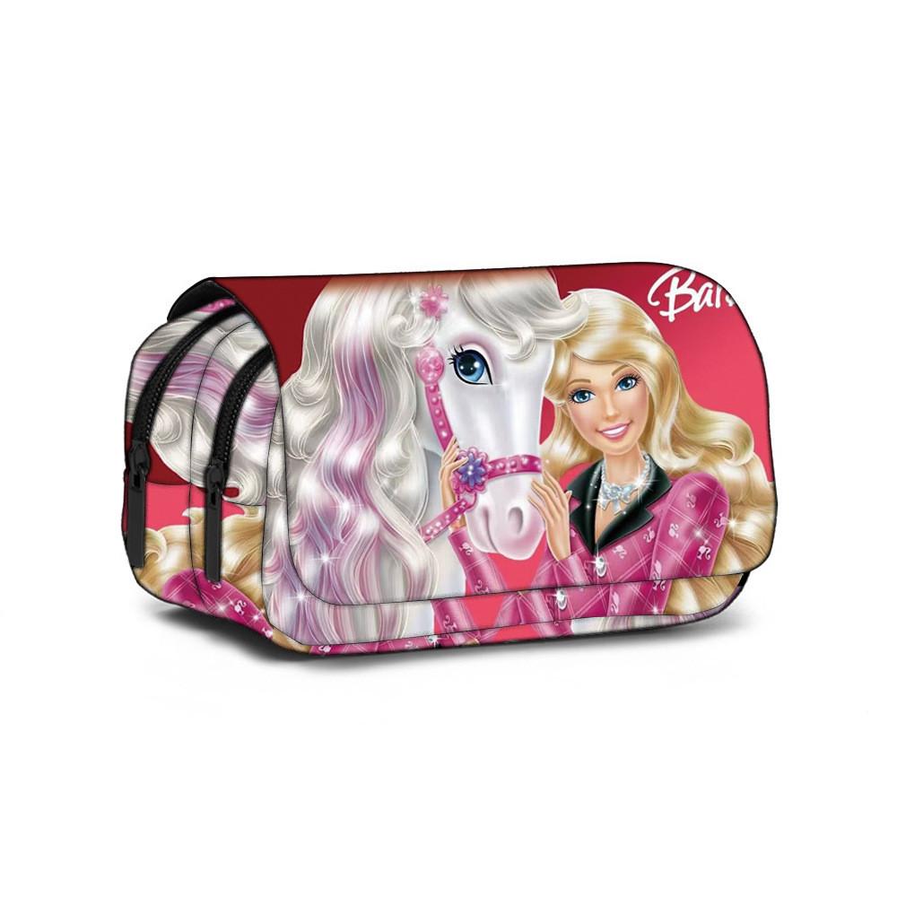 Barbie Cartoon Doublelayer Storage Bag With Polyester Material For School Use