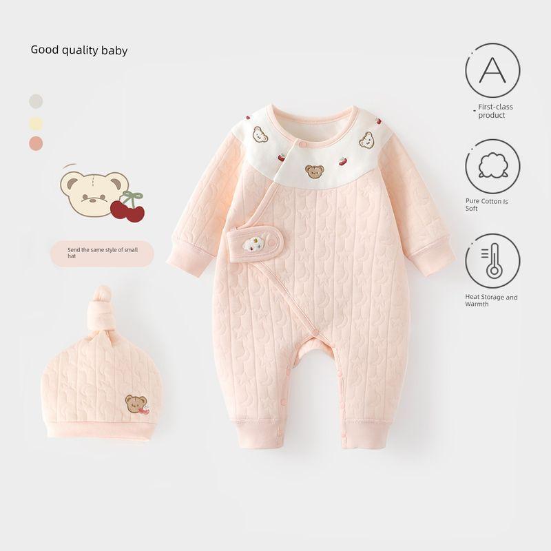 Newborn Baby Clothes, Class a Pure Cotton Autumn and Winter Infant Warm Butterfly Clothing, Baby Size 52 One-Piece Romper