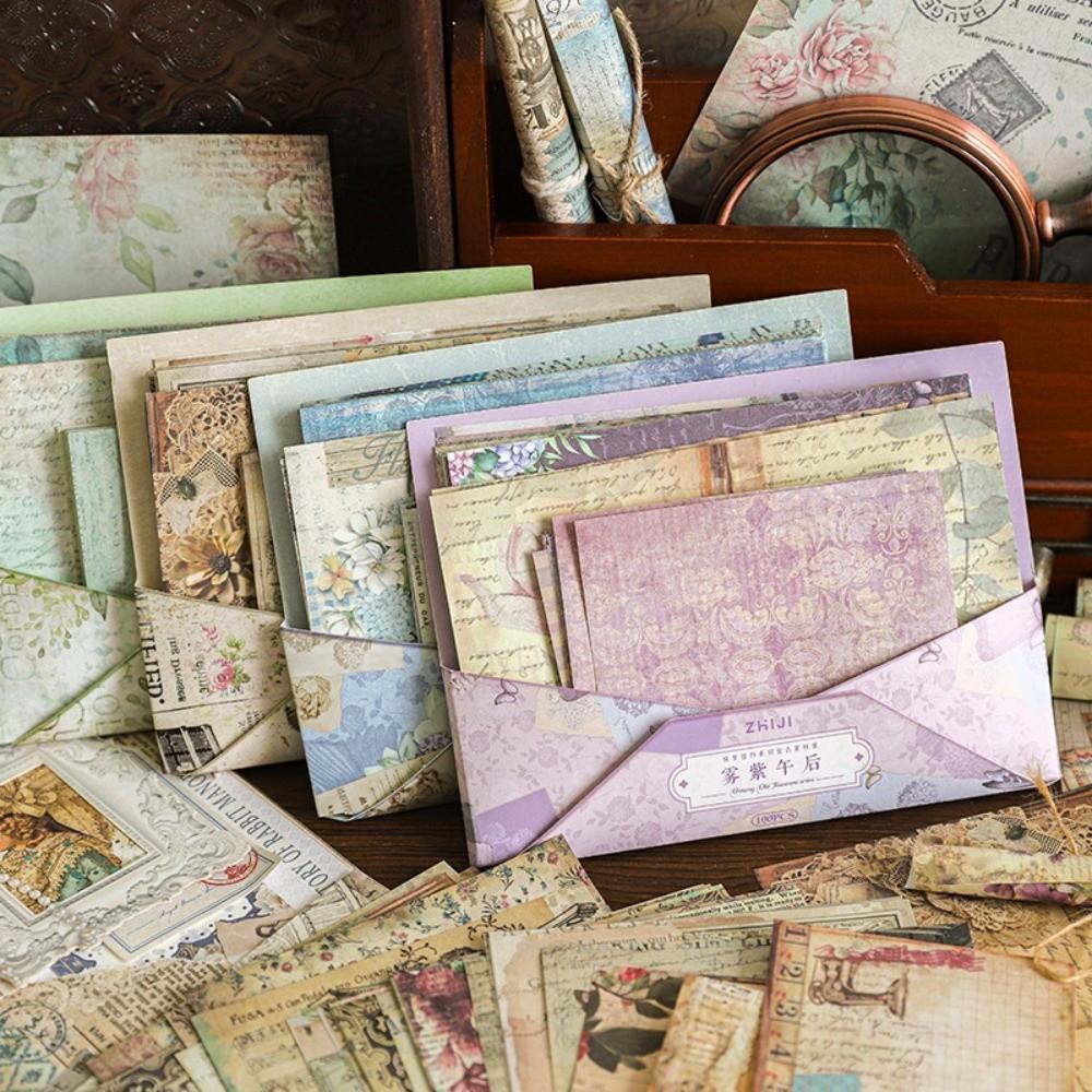 100Sheets Ephemera Scrapbook Paper Retro Scrapbooking Paper Set Vintage Paper Pack DIY Art Crafts