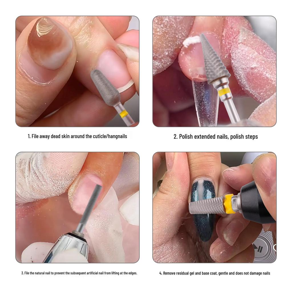 Russian Style Manicure Set: Tungsten Steel Grinding Heads for Gel Removal, Nail Carving, Grinding, and Cuticle Care.