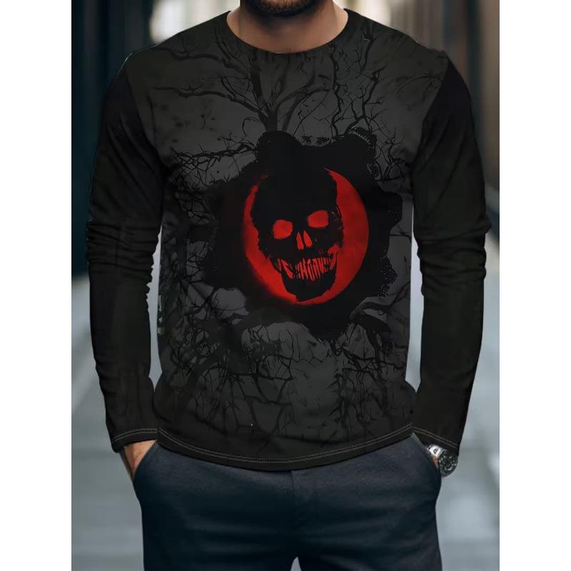 Men's 3D Stripe Printed Long-sleeved T-shirt, Comfortable, Breathable and Versatile Men's Top