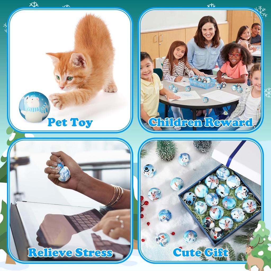 Liliful 60 Pcs Bulk Winter Stress Ball Snowman Penguin Stress Toys 12 Patterns Cute Sensory Stress Relief Toys Winter Holiday Party Favors Bag Filler