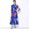 Spring Clothing for Women 2026 New Style High-End Flower Printed Belt Slim-Fitting Long French Long Sleeve Chiffon Maxi Dress