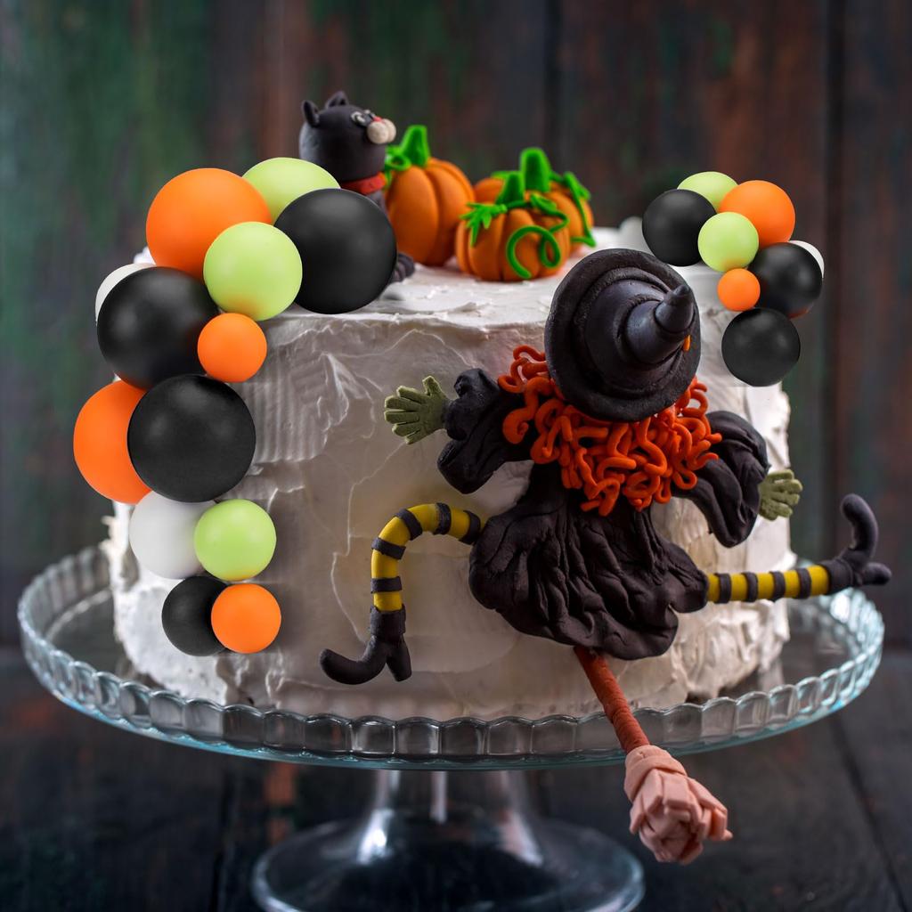 80pcs Halloween Cake Topper Halloween Classic Tricolor Balls Cake Topper for Halloween Carnival Birthday Wedding Anniversary