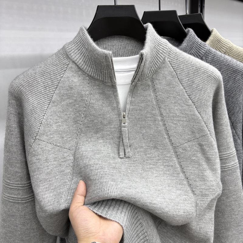Men s Retro Jacquard Knit Sweater with Zipper Collar - Stylish & Versatile for Autumn/Winter L