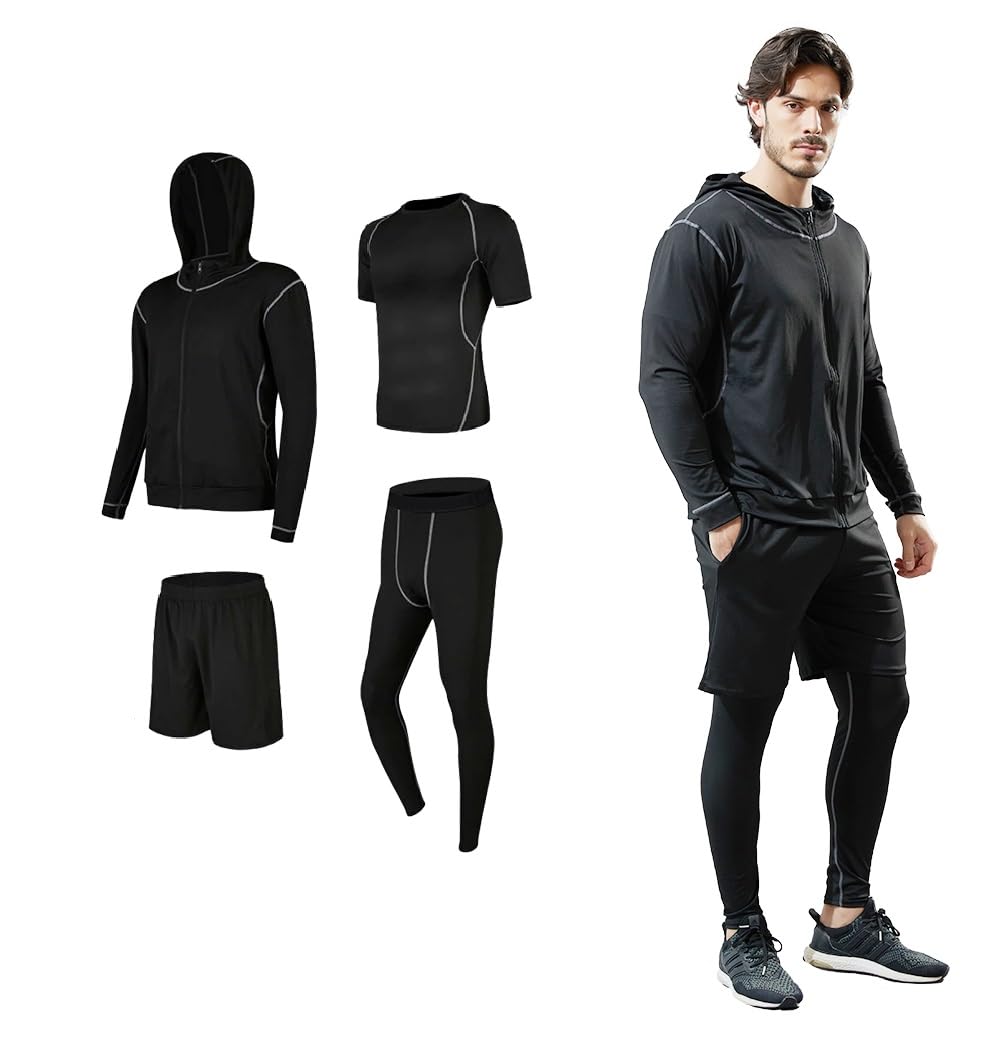 

Компрессионная одежда Sokure Простой однотонный тренировочный комплект с коротким рукавом и тайтсы мужской, Одежда, Толстовка, Футболка, Шорты, (Размер M, Черный) чёрный