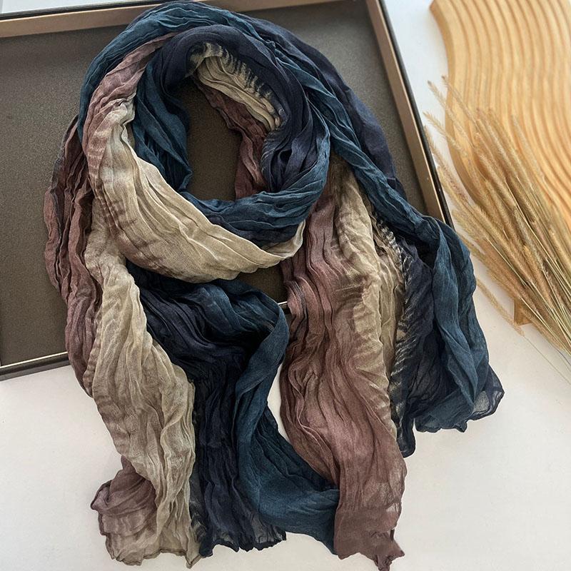 Women's Korean Warm Cotton Linen Gradient Scarf Autumn Winter Elegant Versatile Jacket Neck Shawl Long Soft Scarf Fashion Item