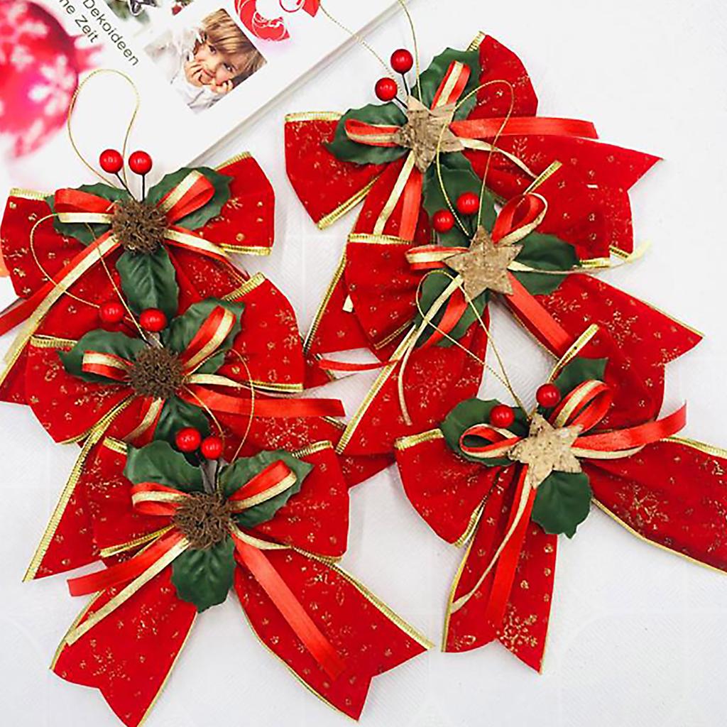 Xmas Bow with DIY Fruit Accessories Fade Resistance Compact Xmas Decorative Bow for Holiday Decor