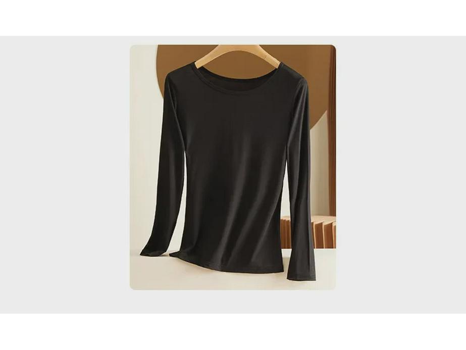 Top cu mâneci lungi din modal pentru femei, cu gât rotund – Pulover subțire de toamnă/iarnă, mărime mare