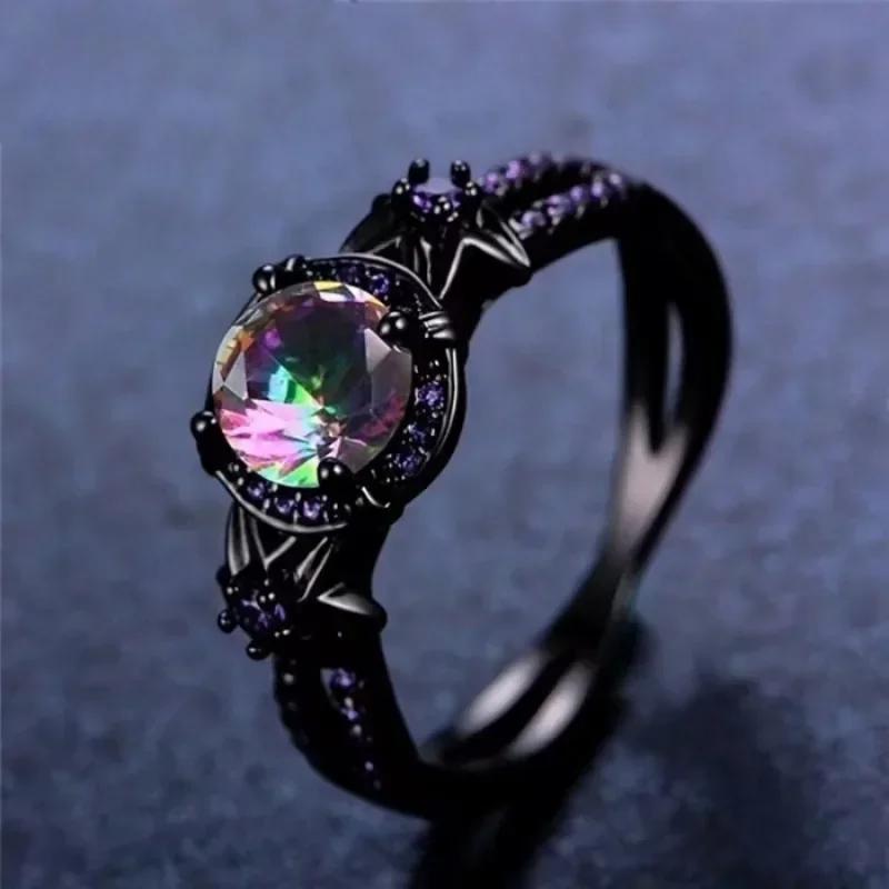 ZHIXUN New Purple Cubic Zirconia Black Ring for Women Retro Gorgeous Engagement Party Design Jewelry Accessories Ladies Gifts