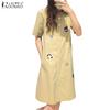 ZANZEA Women Summer Turn Down Collar Casual Short Sleeve Print Shirt Dress