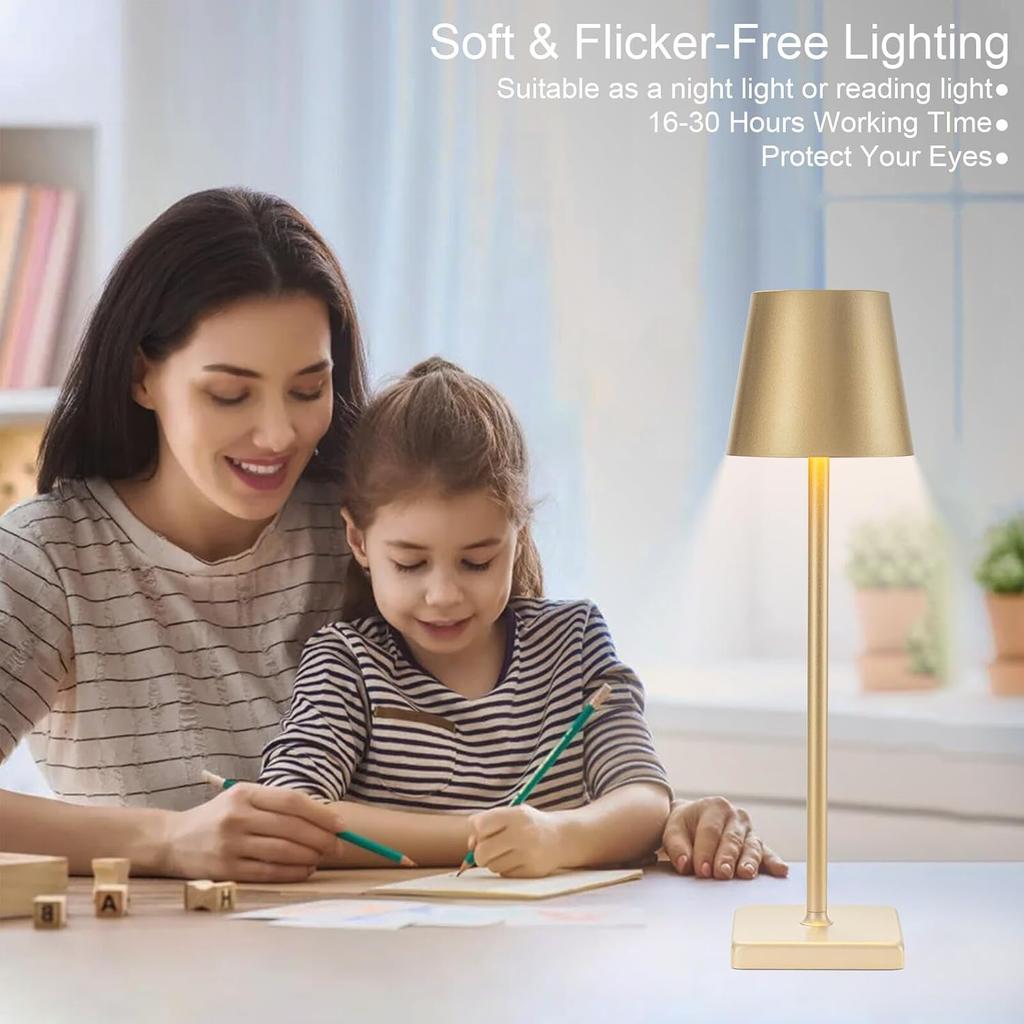 2 Pack Rechargeable Cordless Table Lamps, 5200mAh Battery Touch Table Light, Aluminum Shell Stepless Dimmable Portable LED Desk Lamp for