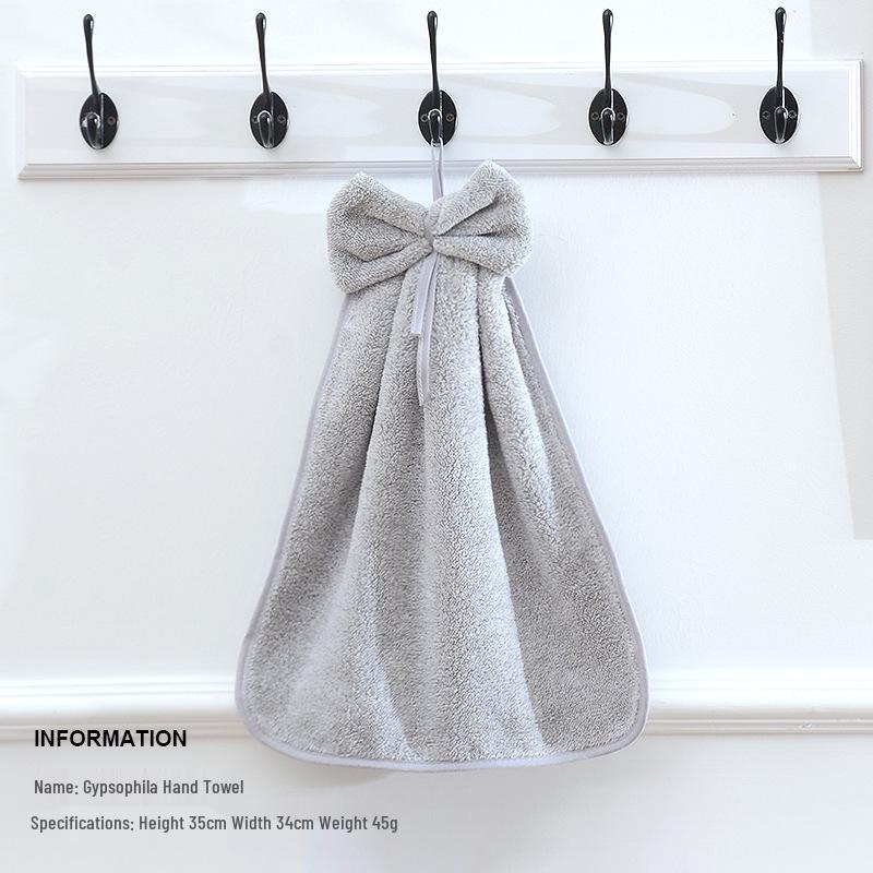 Coral Fleece Hanging Hand Towel with Star Bow for Bathroom or Kitchen