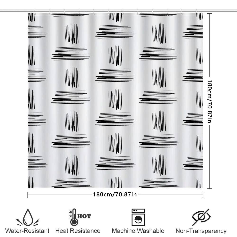 White Black Striped Shower Curtain Waterproof Bathroom Decor Modern Abstract Design Pattern For Home Decoration