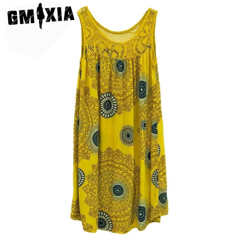 GMXIA Women's Fashion Summer Spring Solid Color Print Sleeveless O-Neck High Waist Casual Dresses