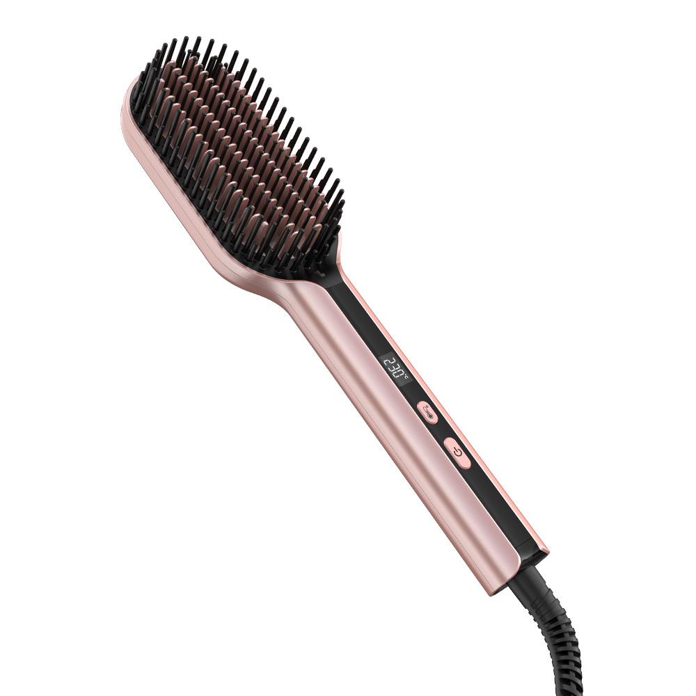 2025 New Trend Ionic PTC Hair Straightener Brush with LCD Display 5 Adjust Settings 450℉ Hair Straightening Brush Styling Tools 110-120 V серебряный