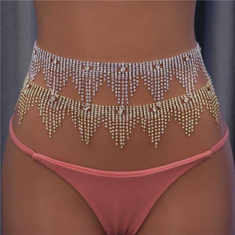 European And American Exaggerated Catwalk Feng Shui Diamond Fringed Waist Chain Spice Girl Sexy Low Waist Nightclub Decoration Super Flash Temperament
