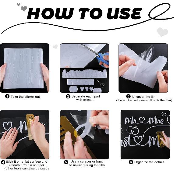 2 Pieces Car Decals Wedding Car Decorations Vinyl Decal Window Sticker Remova