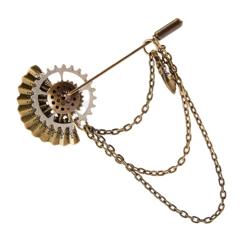 Mechanical Brooch Mechanical Chain Lapel Pin Jewelry for Hat Shirt Lapel Vintage Jewelry with Folding Fan Shirt Suit