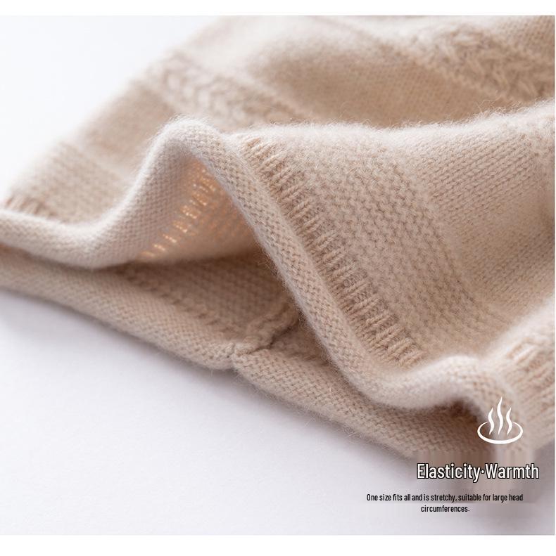 Women's 100% Pure Cashmere Rolled Brim Knitted Hat – New Fashion, Solid Color, Ear Protection, Warm Head Wrap.
