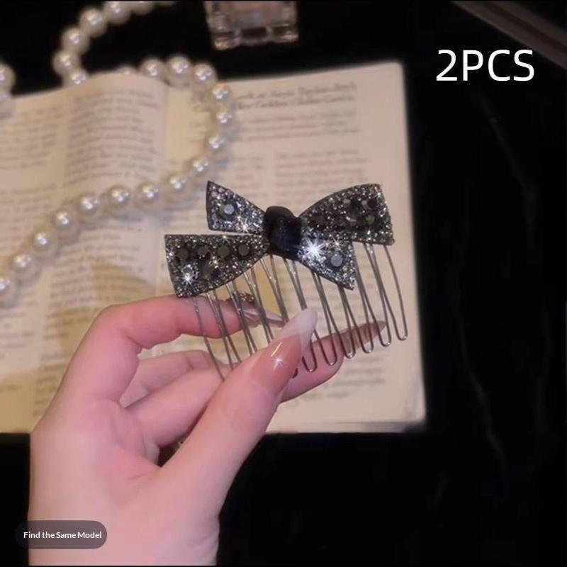 Rhinestone Bow Bangs Upside Down Comb Hairpin Female New Exquisite Flash Diamond Disc Hair Comb Premium Sense Broken Hair Card