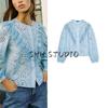 Fall New Women's Clothing French Style Laminated Decoration Cotton Cut Out Embroidered Crew Neck Long Sleeves Shirt 8741231