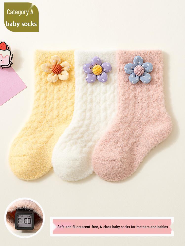 Autumn Winter Coral Velvet Baby Socks - Cartoon Soft, Thick, and Warm for Boys and Girls