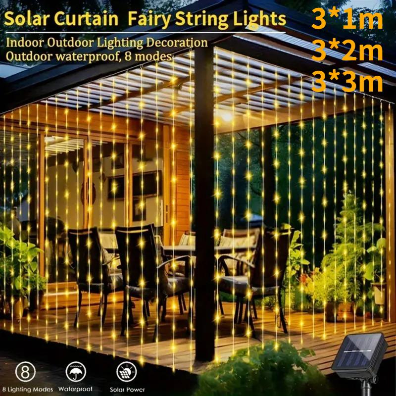 Solar LED Curtain Light Outdoor Garland Solar Fairy String Light Copper Wire Lamps for Garden Yard Christmas Wedding Party Holiday Decor