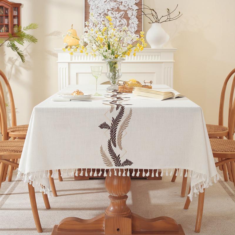 Cross-border Embroidered Plaid Floral Tassel Tablecloth for Coffee & Dining Tables