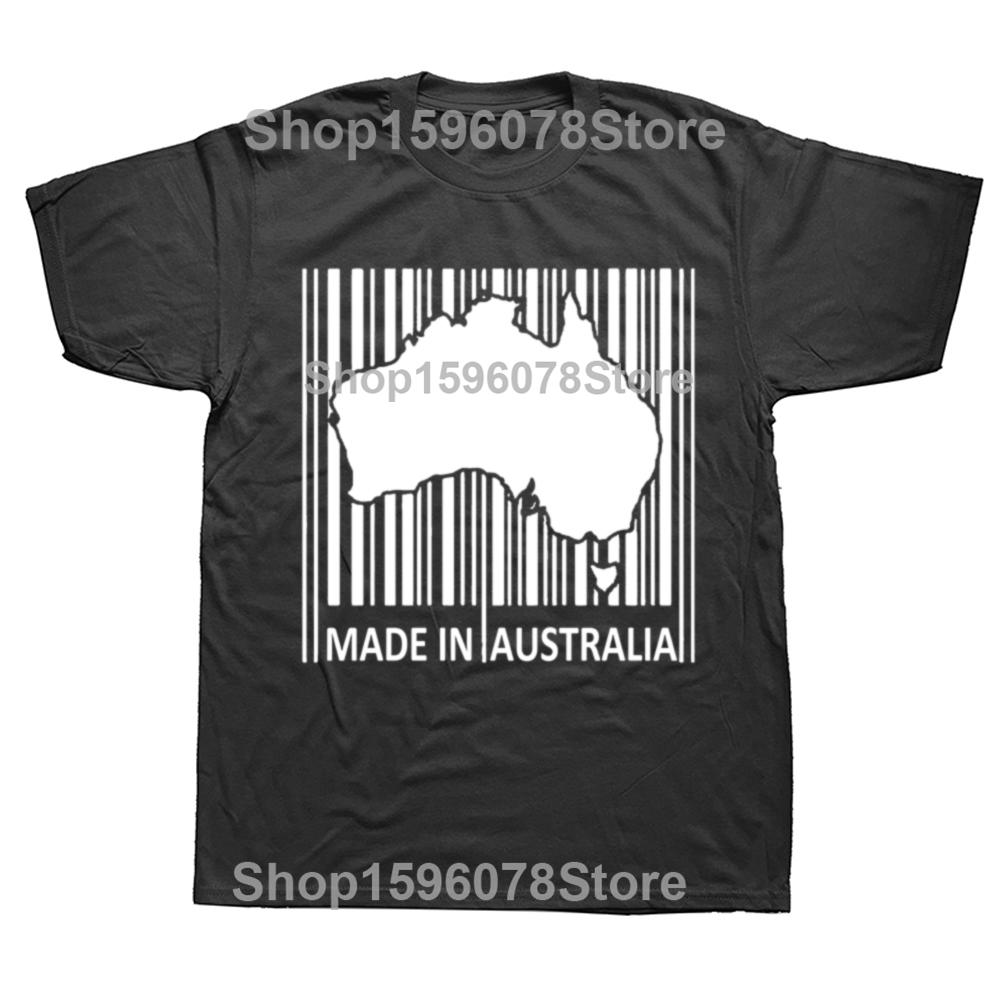 Funny Made In Australia Barcode Aussie Map T Shirts Men Women Cotton Humor Australian Tee Short Sleeve Unisex Loose Clothing