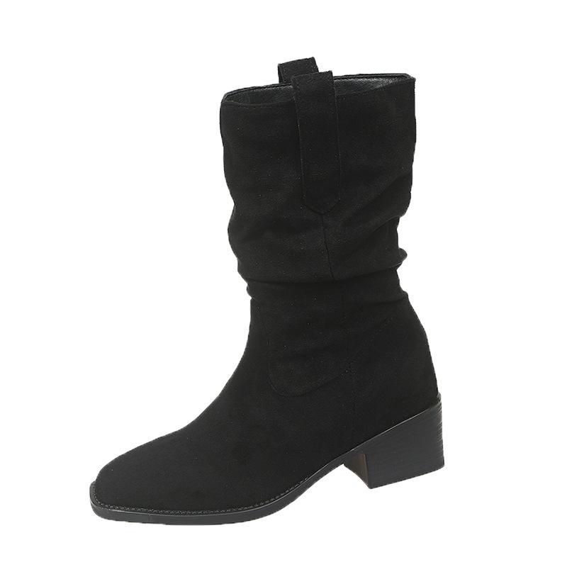 Martin Boots Women's 2025 New Autumn Retro Skinny Versatile High Heel Small Short Boots Western Cowboy Pile Boots