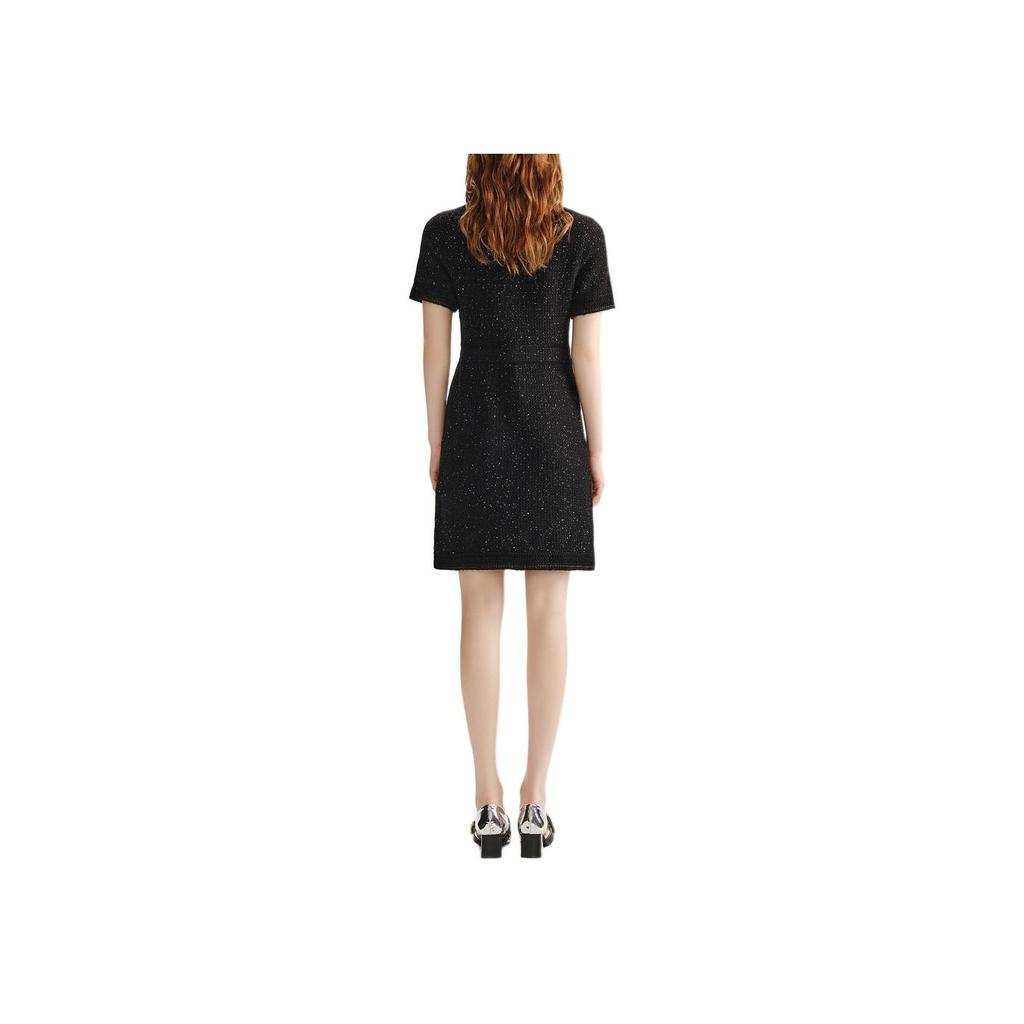 Karl Lagerfeld Minimalist Versatile Travel Solid Color Button Knit Short Sleeve Dress Women Dresses Black 236L1330