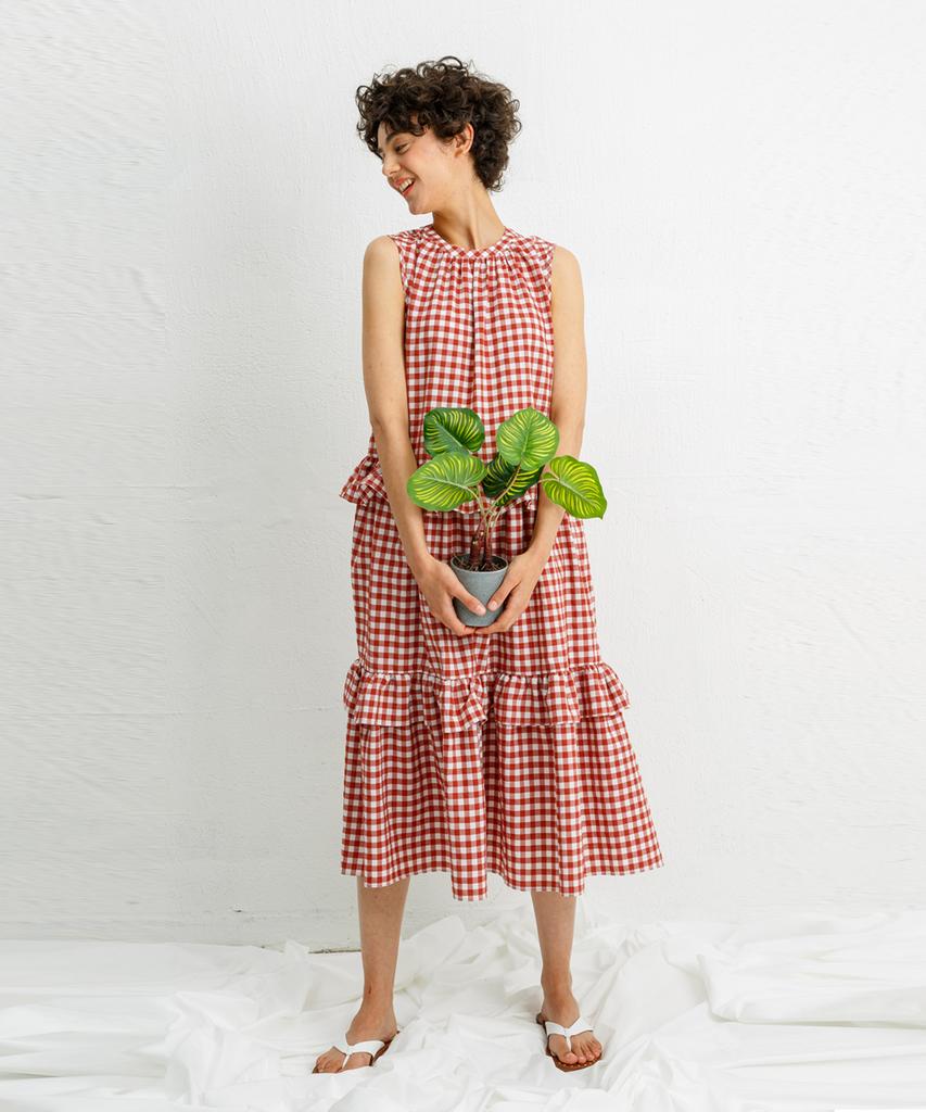 Page Check Frill Dress_Wine