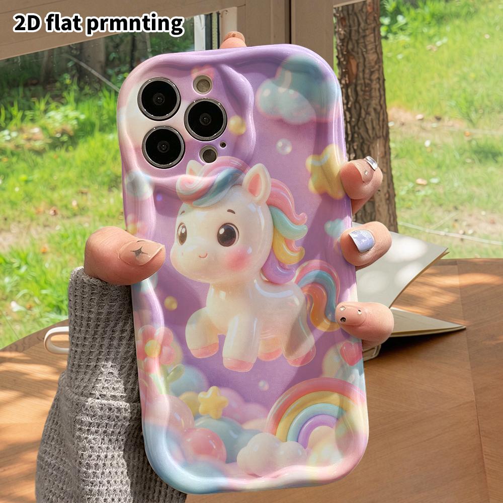 Phone case: 2D flat design suitable for iPhone 18 17 16 15 14 13 Pro protective case, Rainbow Pony, perfect Christmas and Halloween holiday gift