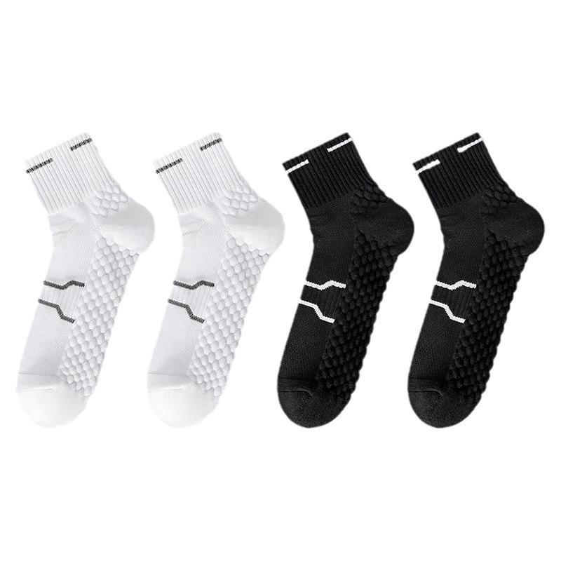Unisex Medium Tube Cotton Sports Socks for Marathon, Autumn/Winter - White Towel Bottom, Black.