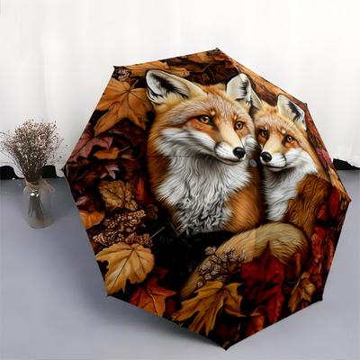 0106 Fuchsfamilie Muster, automatischer Klappschirm, tragbares und faltbares Design, 8 Schirmstäbe, ein Weihnachts- oder Geburtstagsgeschenk.