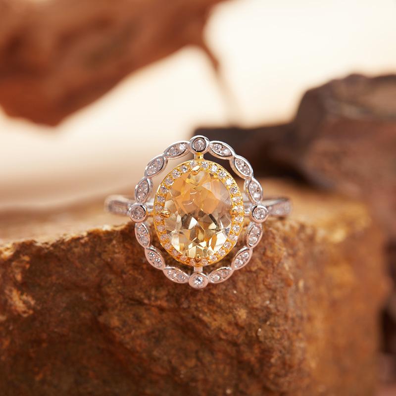 Anello in Argento Sterling S925 Topazio Naturale Viola Citrino Anello Femminile Indice Xiaohongshu