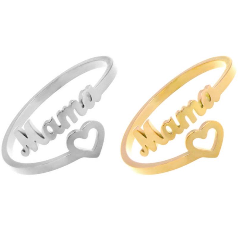 Stainless Steel Adjustable Mom Ring - European American Fashion Letter Design for Mother's Day Gift