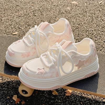 Star Board Shoes Women's Mesh Breathable 2025 New Popular Summer Korean Version Versatile Student Platform Casual Sports Shoes