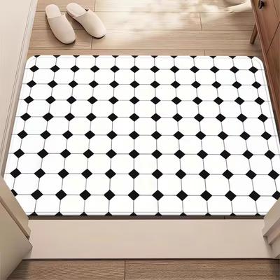 Vintage Tile Door Mat Geometry Pattern Entrance Rug Soft Non-Slip Checkerboard Pattern Welcome Mat Nordic Modern Home Decor