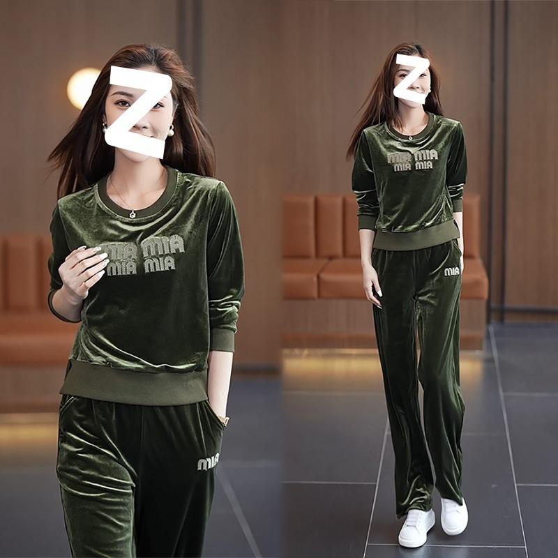 Gold Velvet Fashionable Middle-aged Mother's Wear Sports Suit for Women Spring and Autumn Long-sleeved Casual Two-piece Set
