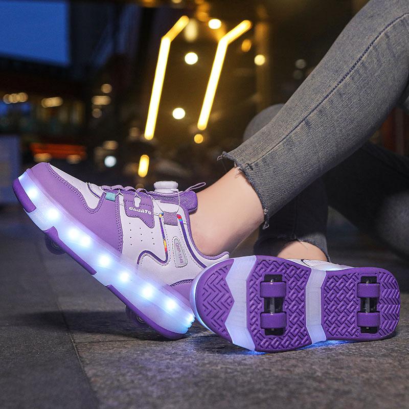 Kid's Luminous  Sneakers Sneakers Led Light Shoes Children's Kids Boys Girls USB Charging Glowing Wheels Parkour Roller Skate Shoes