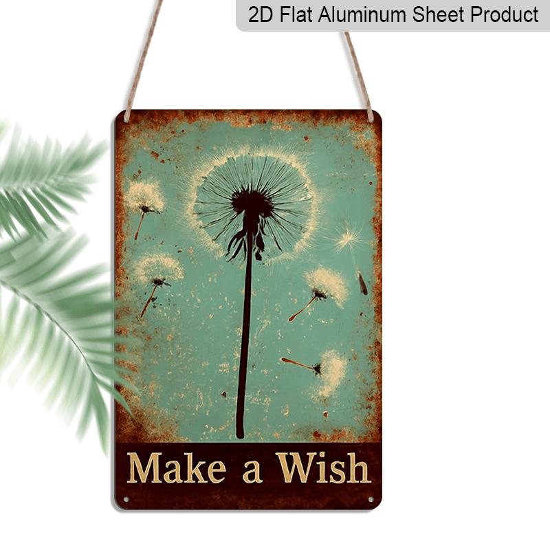 2D Flat, 1pc Vintage  Make A Wish  Dandelion Aluminium Sign - 8 x12  Rustic Floral & Whimsical Decor, Dreamy Dandelion Wall Art, Perfect Gift for 20*30cm