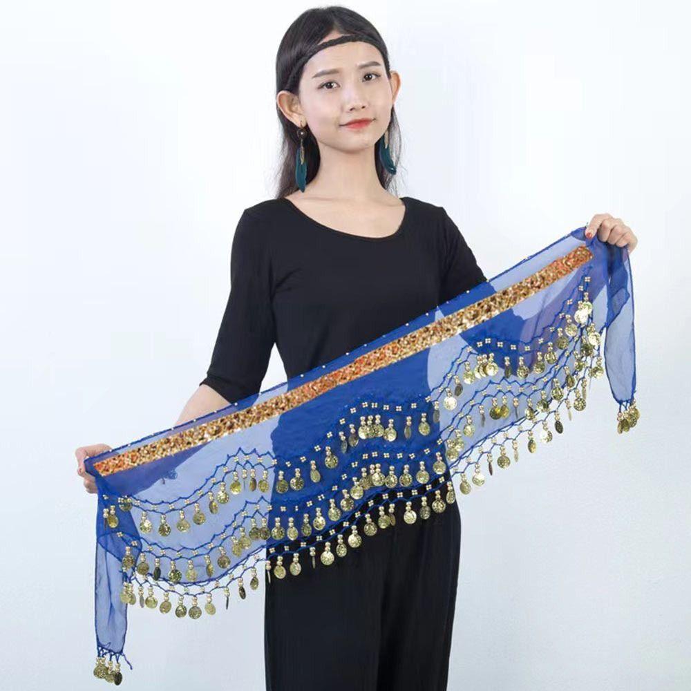 Fashion Tassel Belly Dance Hip Scarf with Gold Color Coin Sequins Women Belt Skirt Belly Dance Belt Show Costumes